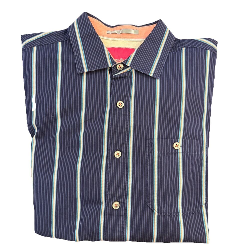 Tommy Bahama Shirt Mens Sz L Striped Colorful Flip Cuff Button Up Long Sleeve